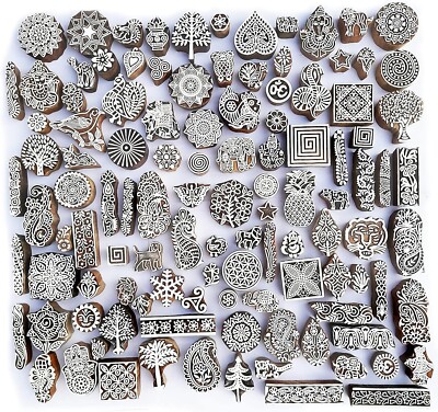 Royal Kraft Assorted Wooden Block Printing Stamps (Set of 25)