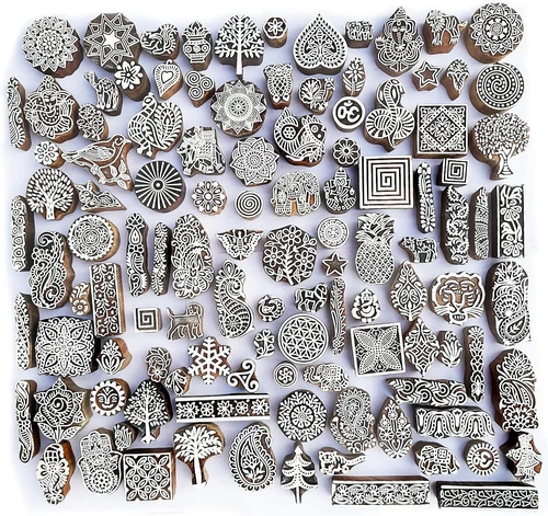 Royal Kraft Assorted Wooden Block Printing Stamps (Set of 25)