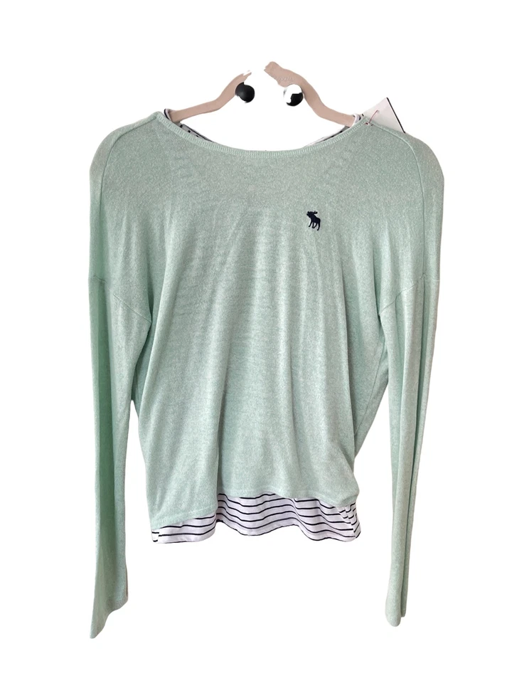Abercrombie kids layered sweater wrap white striped racerback 13 / 14 mint green - Image 3 of 4