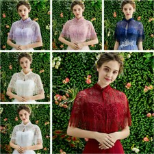 Floral Lace Shrug Bolero Bridal Wedding Fringe Wrap Shawl Cape Tops Elegant New