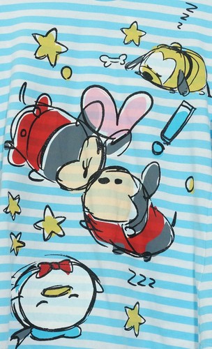 Disney Store XXS Blue White Stripes Tsum Tsum Mickey Minnie Pluto Pajama Top - Picture 2 of 4