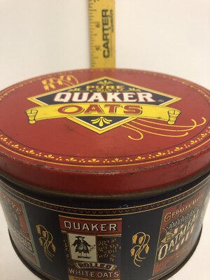 Vintage 1983 Pure Quaker Oats Tin - Famous Oatmeal Cookie Recipe Shown