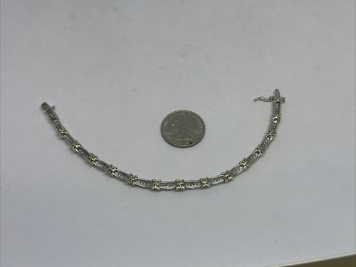 Modern 10k 2 Tone White Yellow Gold Diamond X Tennis Bracelet 13.12g - Picture 6 of 12