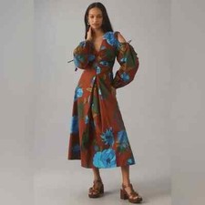 Anthropologie Farm Rio  Long Cut Out Sleeve Floral V Neck Midi Dress M NWT