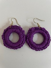 Handcrafted Purple Crochet Hoop Pierced Earrings Lightweight