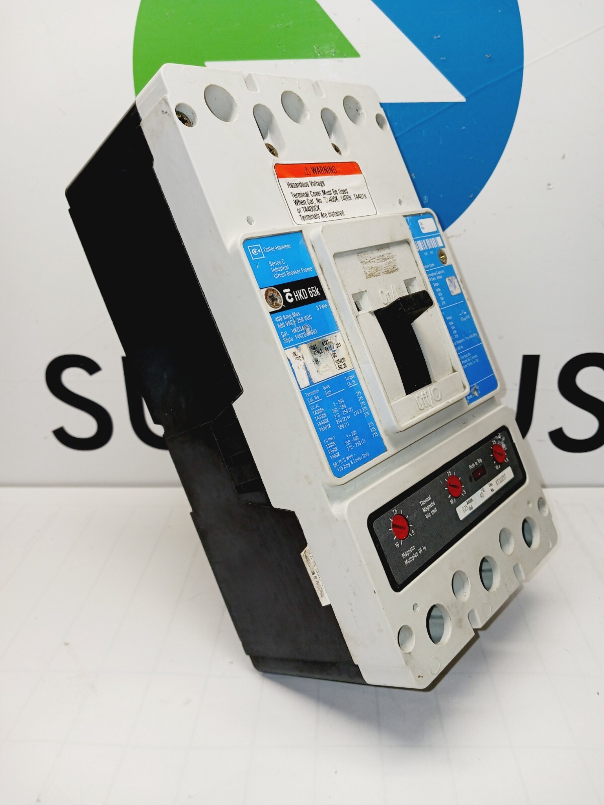 CUTLER HAMMER 400 AMP CIRCUIT BREAKER W/ KT3225T TRIP 600 VAC 3 POLE