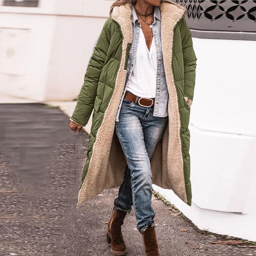 Damen Winter Lange Mäntel Trendy Jacke Sherpa Fleece Gefüttert Daunenmantel - Bild 91 von 97