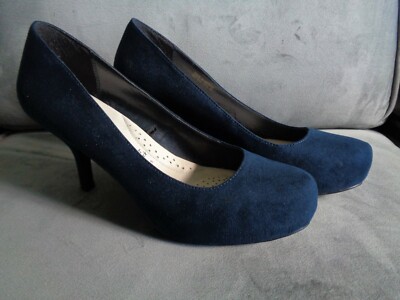 LADIES BLUE KITTEN HEEL COURT SHOES WIDER FIT DEBENHAMS UK SIZE