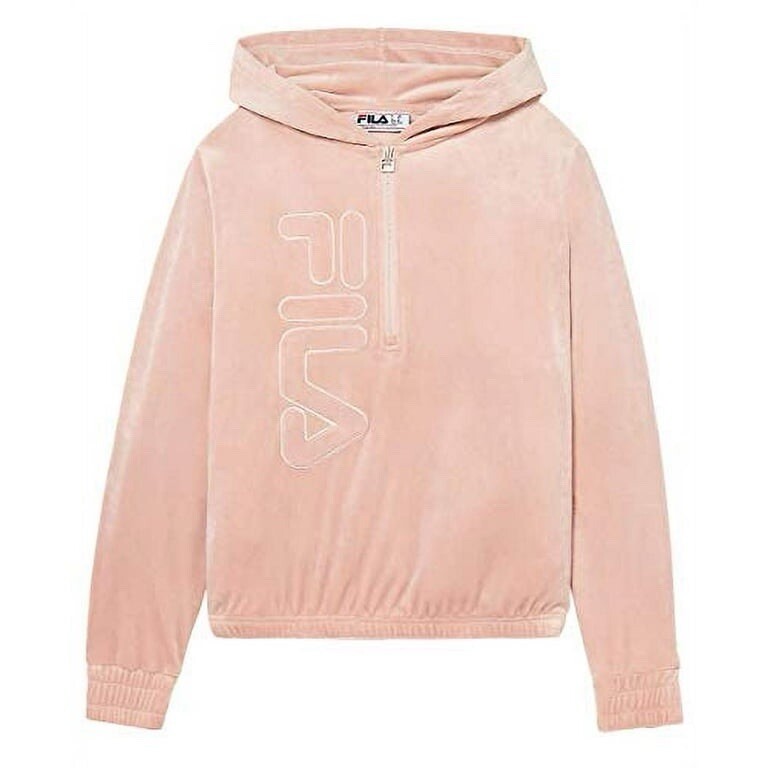 Fila Felpa con cappuccio e zip da donna in velluto (Rosa nebbiosa Medium)