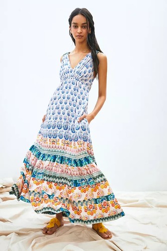 NWT Anthropologie GATHERED MAXI DRESS Tiered Boho Printed Floral Lined Bohemian - 第 1/18 張圖片
