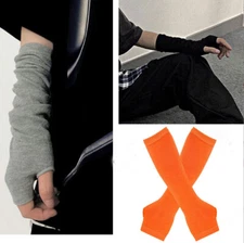 Women Gloves Striped knit long sleeve Fingerless Solid arm warmers Elbow Mittens