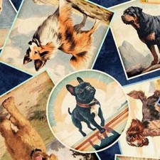 Top Dog Collage Navy 30579-N  100 Cotton FABRIC priced by the Yard