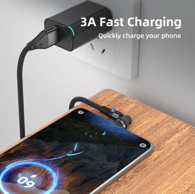 3 Pack 540° Rotate Magnetic Phone Cable Micro USB Charger For Samsung Android LG - Image 4 of 4