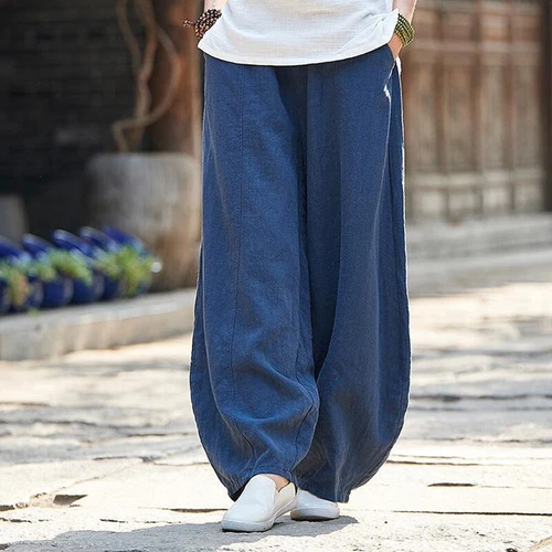 Damen Baumwolle Leinen Baggy Freizeit Haremshose Damen Sommer weites Bein Hose - Bild 9 von 25