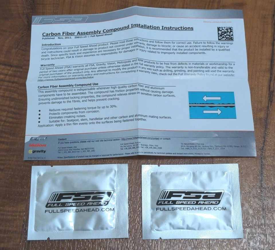 (2x) FSA Carbon Fiber Bicycle 🚴Assembly Compound/Paste 5g Individual Packets 🆕 - Image 3 of 4