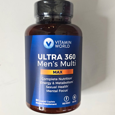 Vitamin World Ultra 360 Men s Multi MAX Non-GMO Coated Caplets 90 Ct