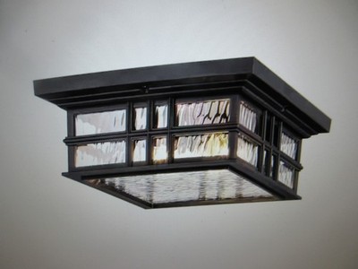 Kichler Beacon Square 2-Light Textured Black Outdoor Porch Ceiling Flush Mount