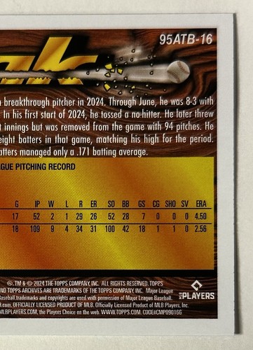 2024 Topps Archives At The Break Karte #95ATB-16 Ronel Blanco Houston Astros RC - Bild 6 von 6