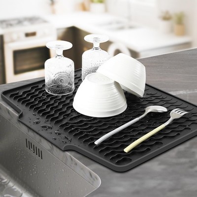 Silicone Dish Drying Mat with Drain Lip 16'' x 13'' Dish Drying Pad, Drain Mats...
