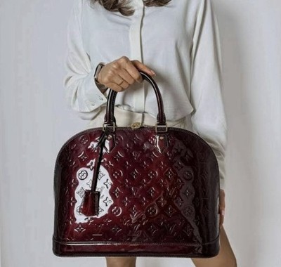 LOUIS VUITTON Alma GM Monogram Vernis Leather Satchel Bag Amarante