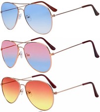 OWL 3 Pack Aviator Sunglasses Gradient Two Tone Lens Gold Frame UV400 Unisex