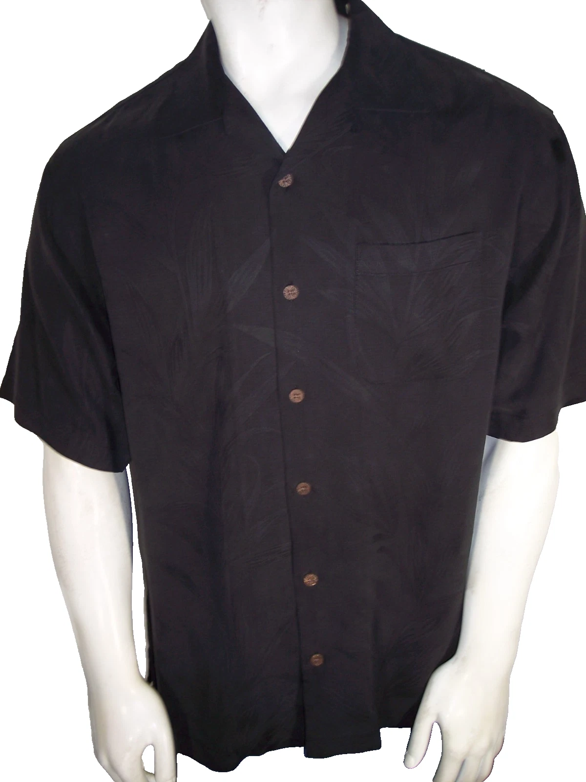 Tommy Bahama Medium All Black Fauna Silk Button-Down Hawaiian Shirt