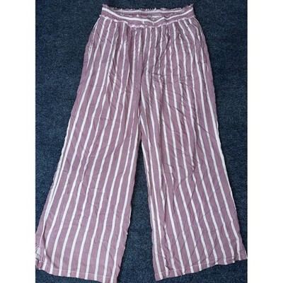 Free People Intimately Wide Leg Lounge Pants Red White Striped Smocked Waist L