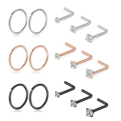Titanium Nose Rings Hoops Studs 20G 15PCS L Shaped Screw Bone 1.5mm 2mm 2.5mm...