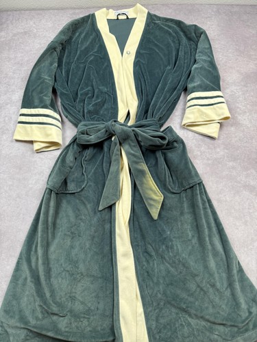 Vintage Christian Dior Morgenmantel Herren One Size Grün Robe de Chambre Gürtel Velour - Bild 12 von 24