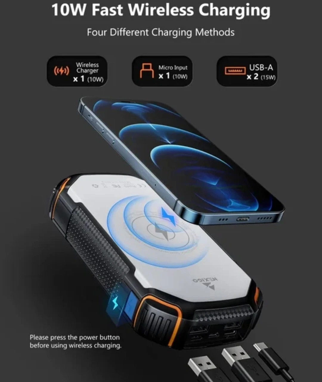 Chargeur Solaire Portable 10000mAh avec Batterie Externe Induction et Port USB C PD 22.5W