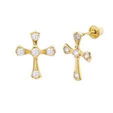 Solid 14k Gold Cross Stud Earrings with protective screw backs Girls Earring