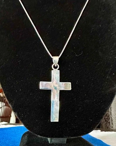 Sterling Silver Plain Christian Cross Pendant - Sterling Italy Box Chain