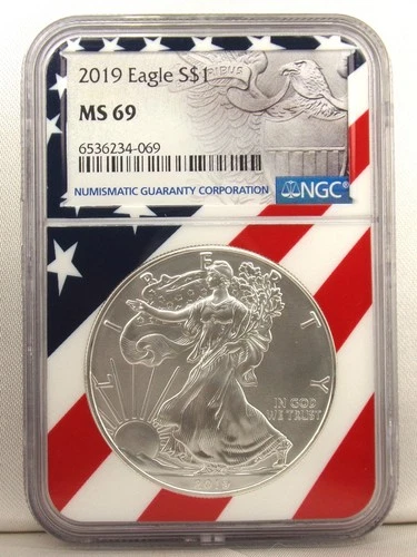 2019 American Silver Eagle American Flag Design NGC MS69 6536234-069