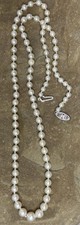 Vintage Graduated Knotted Cultured Pearl Necklace 14k White Gold Filigree Clasp