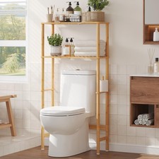 AUGOHCMIL Over The Toilet Storage, Freestanding 2-Tier Bamboo Bathroom Shelve...