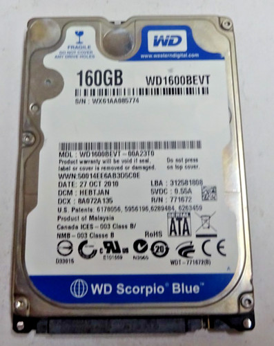 WESTERN DIGITAL *WD1600BEVT* 160 GB * SATA HDD Notebook 2,5 Zoll #NFP1606