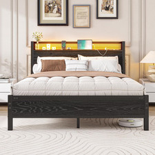 King Size Bed Frame with LED Lights/Charging Station,Platform Bed Frame King Siz