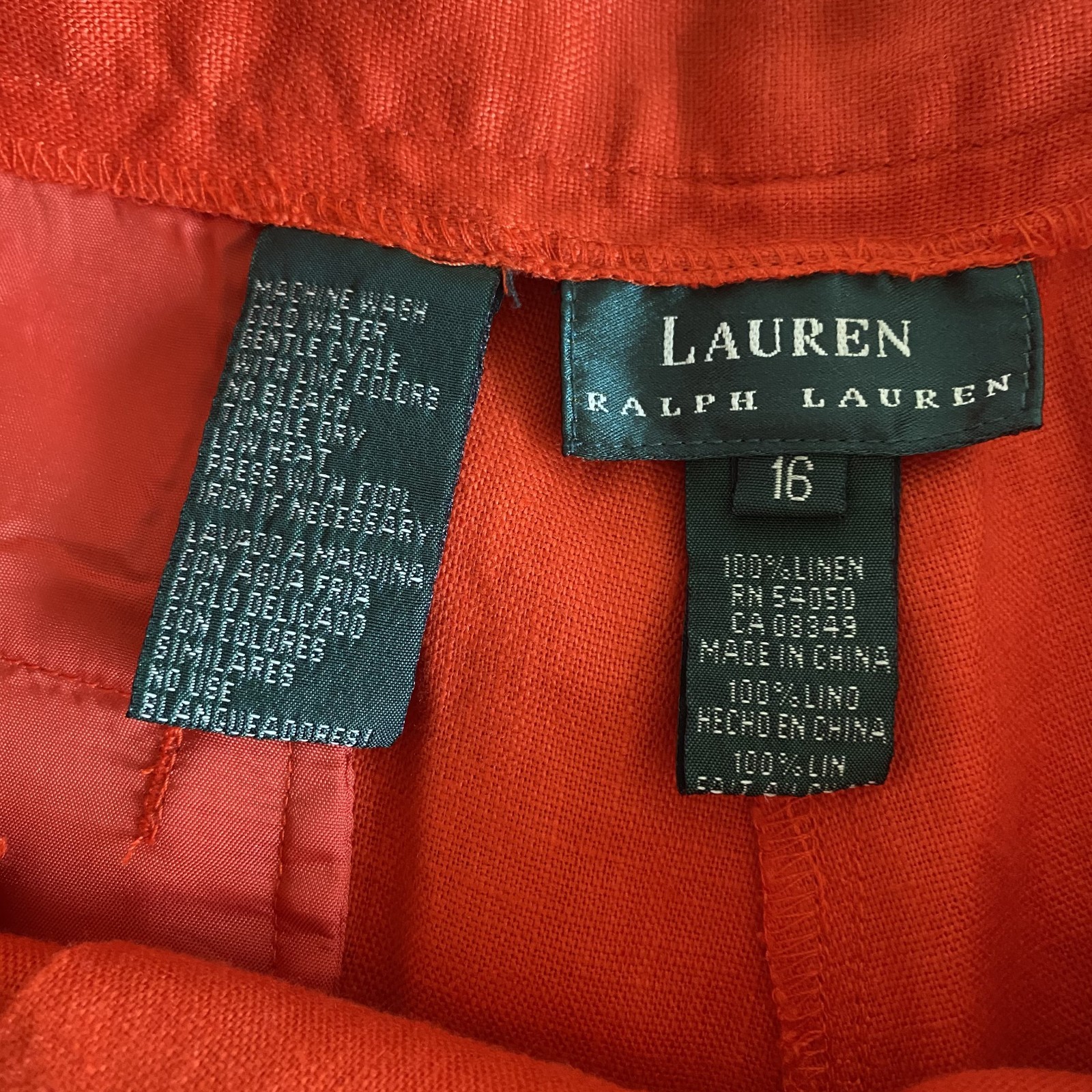 NWT Lauren Ralph Lauren Shorts Womens 16 Orange Red 100% Linen Inseam 5.5" thumbnail 6