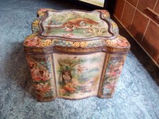 NICE KEENS MUSTARD TIN 1890s DOG & SHADOW DONKEY ANTIQUE TINPLATE LITHO BISCUIT
