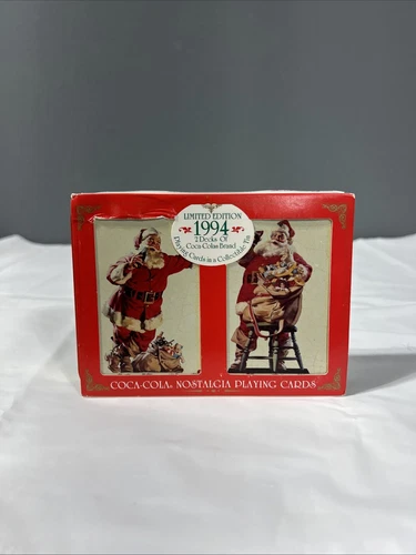 Coca Cola Nostalgia Christmas Santa Playing Cards In Tin Can Vtg AW