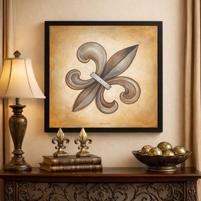 Artists Guild of America Fleur De Lis Hand Painted Wall Art Framed 20x20 