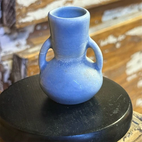 Vintage McCoy Blue Double-Handled Art Pottery Vase