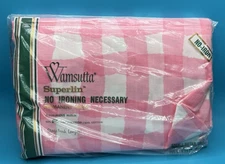 VTG NEW Wamsutta Superlin Full Double Fitted Sheet Pink & White Gingham No Iron