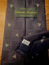 Patrick Francis Made In Ireland Pure Silk Tie Navy Blue & Celtic Knot Pattern