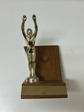 Vintage 1961 First Place Trophy - Wood Platform - Metal Statue