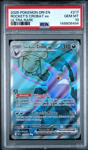 Team Rocket's Crobat EX 217/182 Destined Rivals Ultra Rare Holo PSA 10