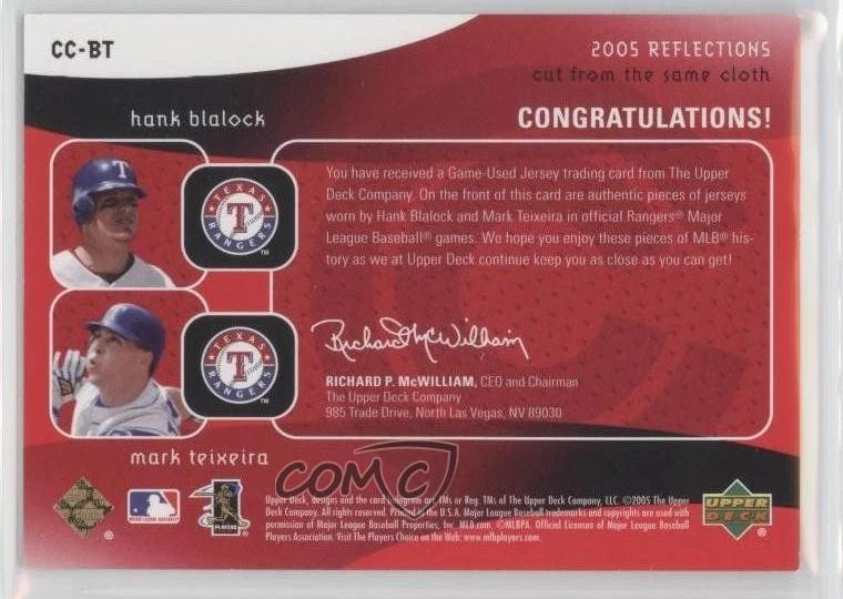 2005 Reflections Cut from the Same Cloth Red /99 Hank Blalock Mark Teixeira - Image 2 of 2