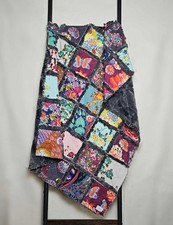 New Handmade Boho Floral Minky Rag Quilt Crib, Toddler Blanket, Throw 