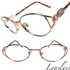 Genuine Vintage Intricate Gold Detailing Womens Lensless Eye Glasses Frames