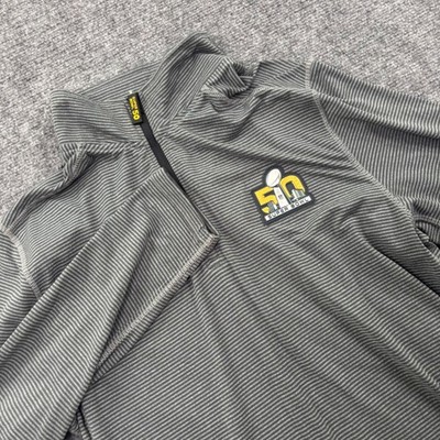 Super Bowl 50 Quarter Zip Pullover Size Small Gray Striped Performance Men's